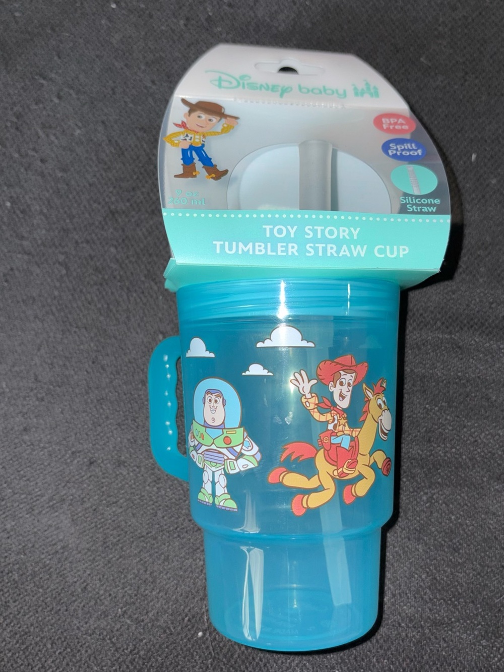 Disney Toy Story Turquoise Blue Tumbler Straw Cup with Buzz & Woody